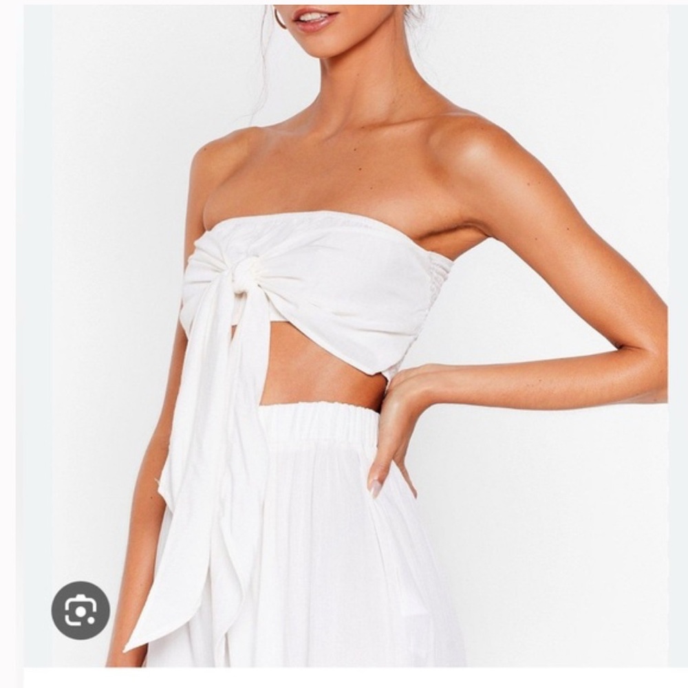 Nasty Gal Cream Textured Strapless Top
